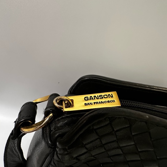 Elegant GANSON Black Woven Leather Shoulder Bag - Picture 3 of 8